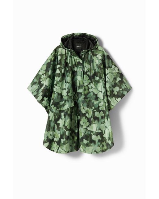 Desigual Green Hooded Camo Raincoat, Polyester