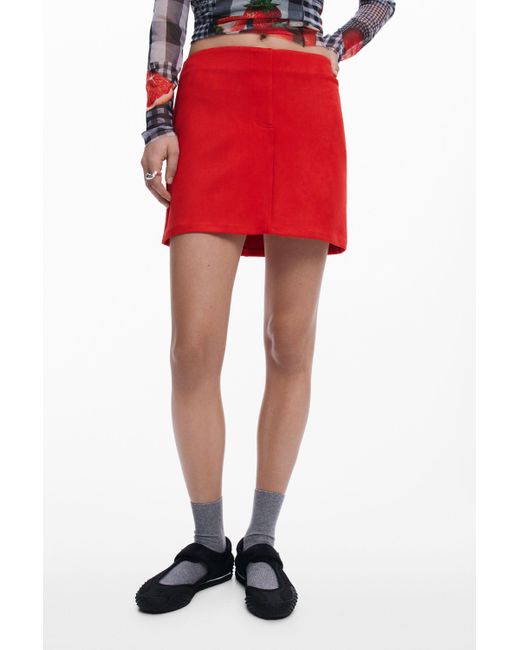 Jupe En Daim Mini Desigual en coloris Red