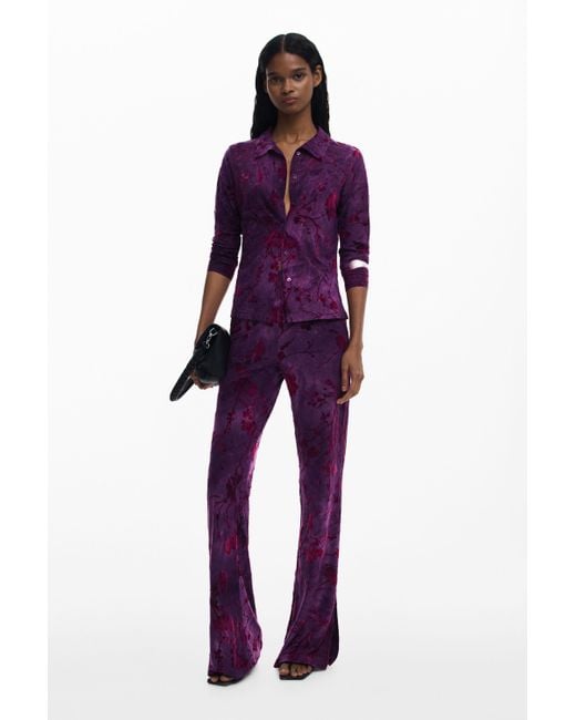 Desigual Purple Flared Textured Fluid Pants