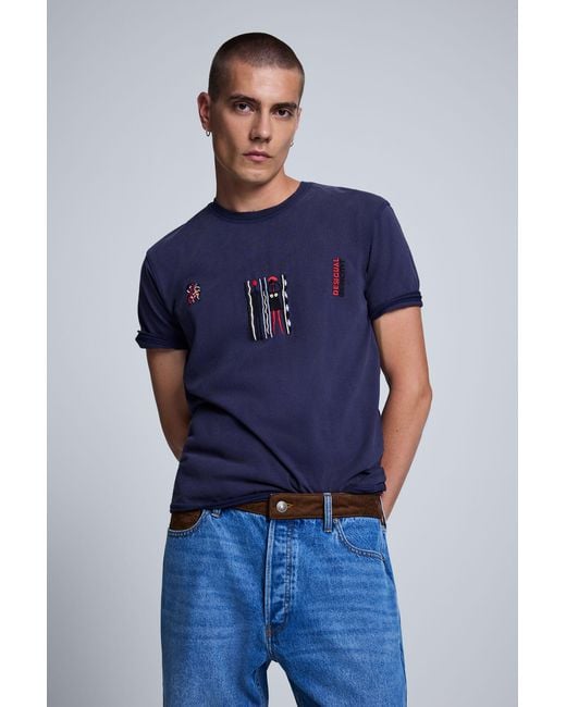 Desigual Blue Combined Denim Trousers, Cotton for men