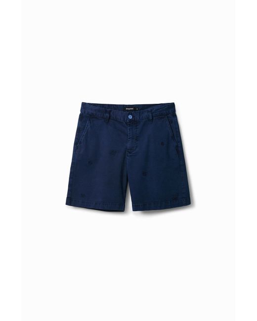 Desigual Blue Embroidered Bermuda Shorts for men