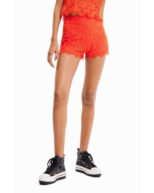 Desigual Red Retro Lace Shorts