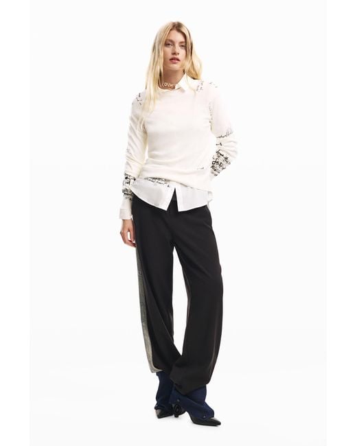 Desigual Black Straight Bimaterial Trousers