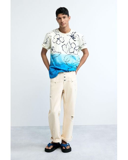 Desigual Blue Tropical Gradient T-Shirt, Cotton for men