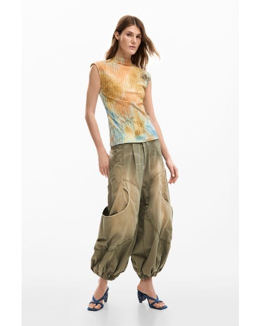 Desigual Green Textured T-Shirt, Polyester