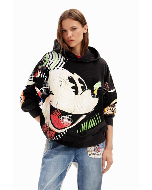 Desigual Gray Oversize Mickey Mouse Hoodie