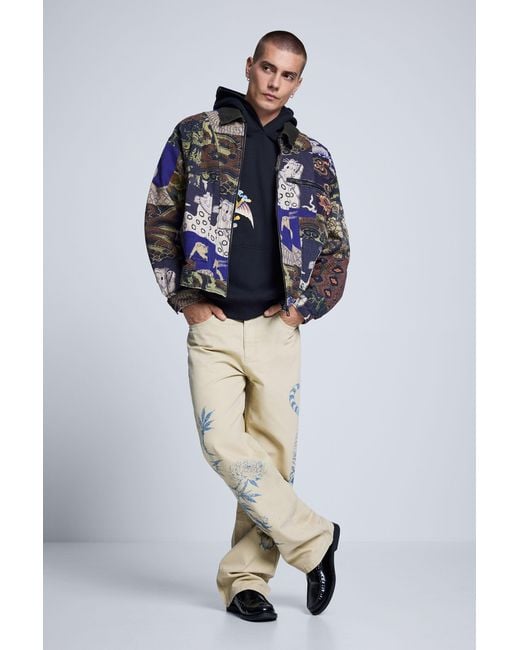 Desigual Blue Camouflage Printed Jacket, Cotton for men