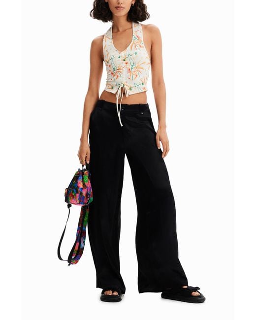 Desigual White Short Gathered Top, Viscose