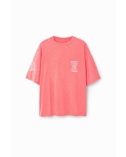 Desigual Pink Relaxed Acid-Wash T-Shirt, Cotton for men