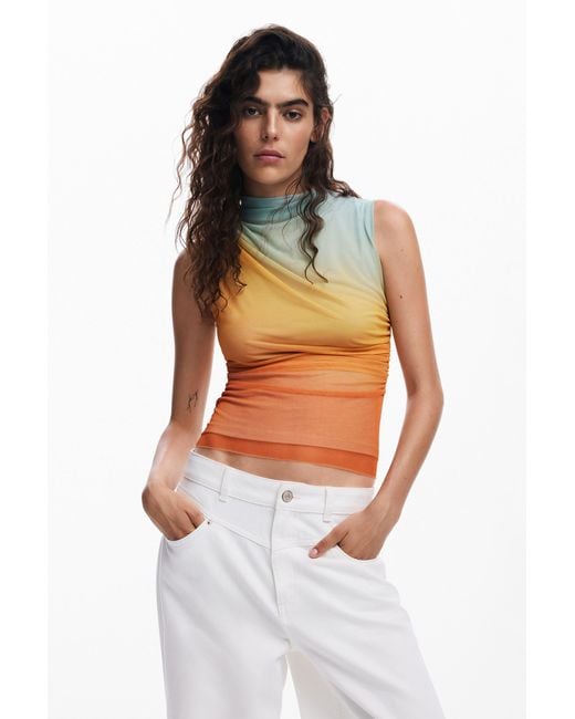 Desigual White Ombre Effect T-Shirt, Polyester