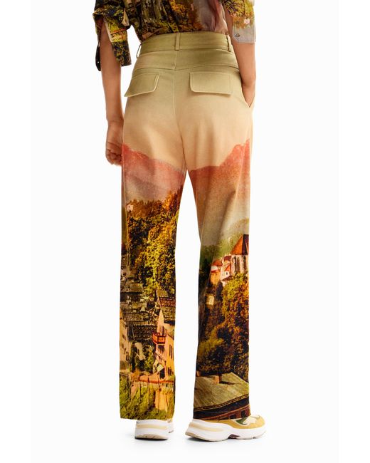 Desigual Metallic M. Christian Lacroix Straight Landscape Trousers, Cotton