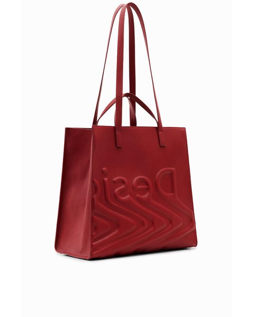 Desigual Red Large Logo Shopper Bag