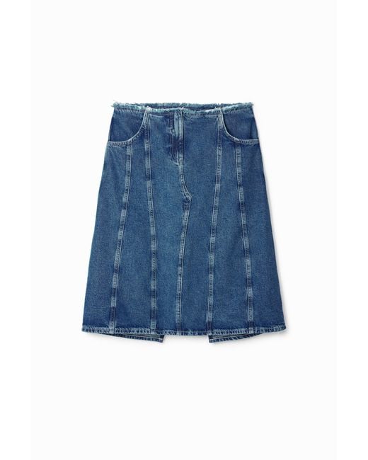 Desigual Blue Midi Skirt, Striped Denim Effect. Cotton