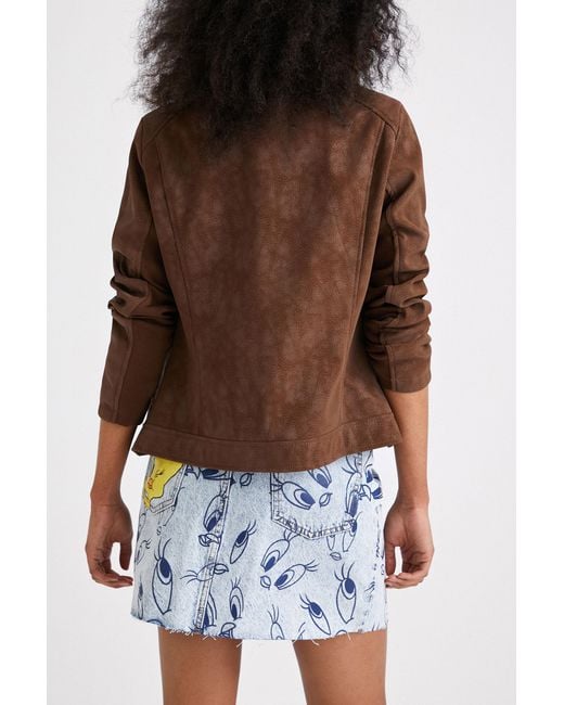 Desigual Brown Slim Biker Jacket