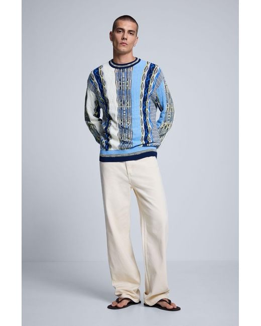 Desigual Blue Jacquard Sweater for men