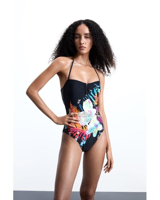 Desigual Black Tropical Swimsuit