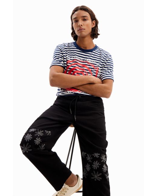 Desigual Red Trousers With Floral Details for men