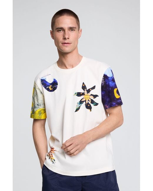 Desigual White Cosmos Print T-Shirt, Cotton for men