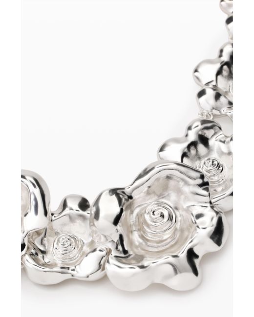 Desigual White Metallic Flower Belt