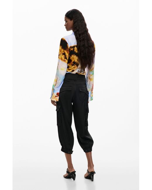 Desigual Blue Cargo Capri Pants, Polyester