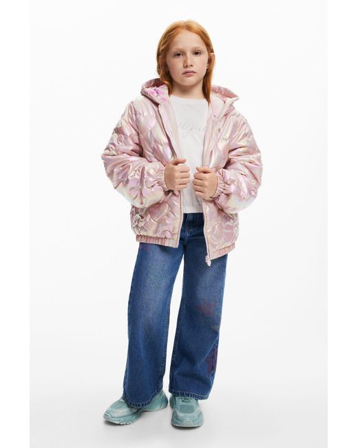 Desigual Blue Metallic Quilted Coat