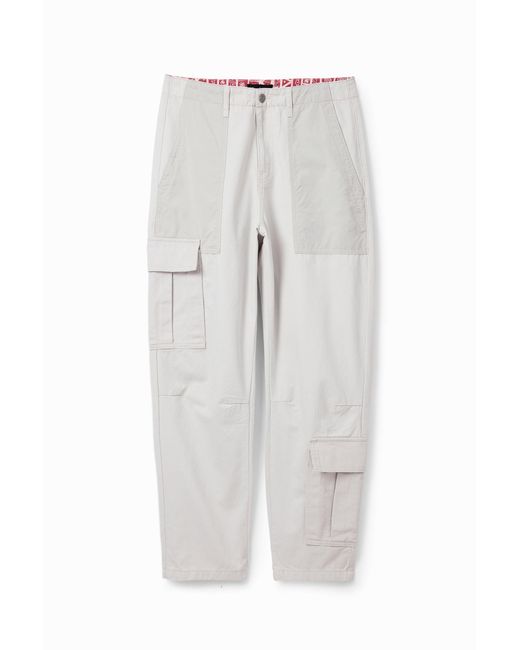 Desigual White Patchwork Cargo Trousers, Cotton for men