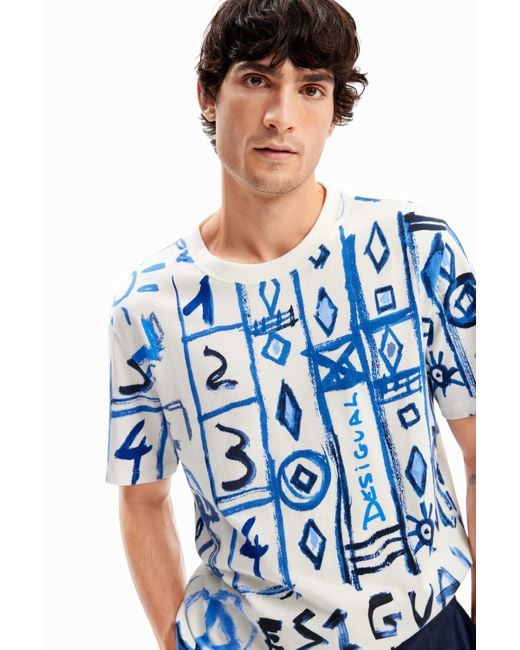 Desigual Blue Arty Motif T-shirt for men