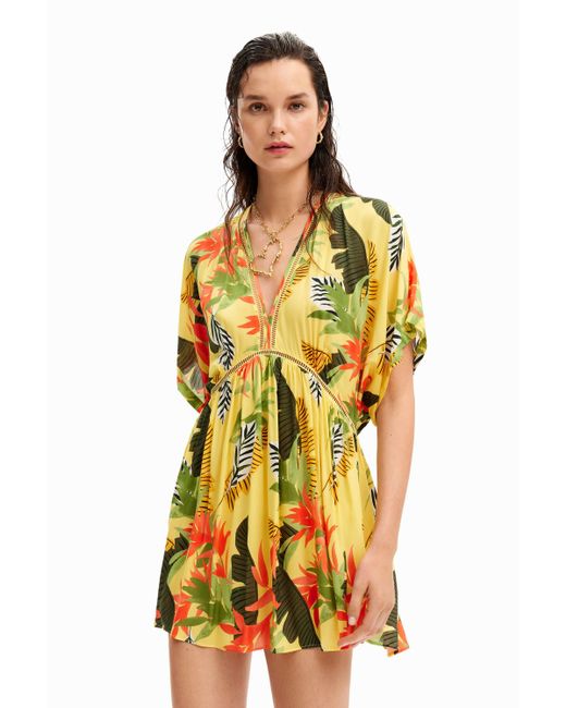 Desigual Yellow Tropical Tunic Dress