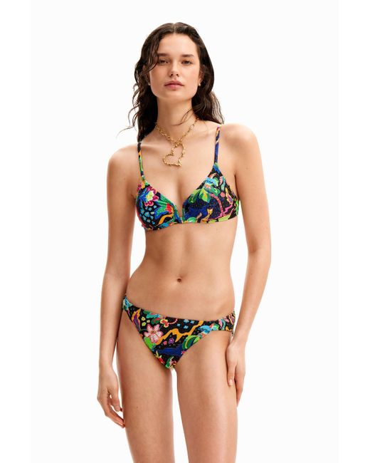 Desigual Black Jungle Design Triangle Bikini Top