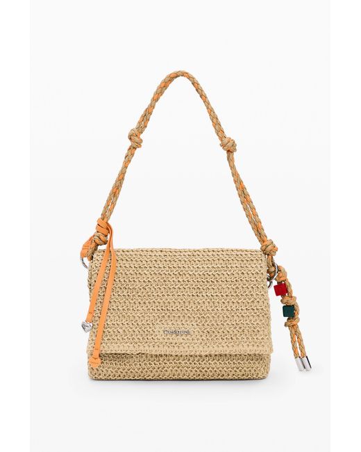 Desigual Natural Medium Raffia Bag With Charms, Paper