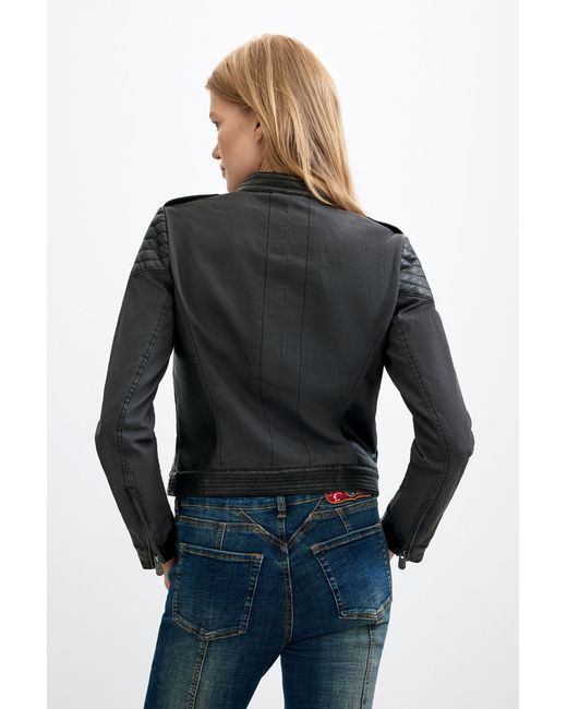 Desigual Gray Jacket Leather Effect