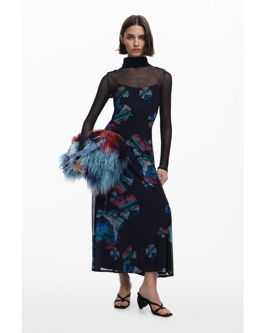 Desigual Blue Dress Designed By Mr. Christian Lacroix, Polyester