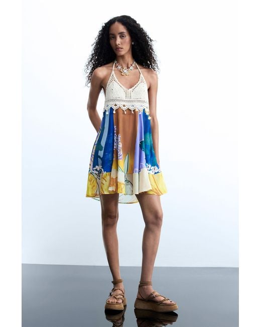 Desigual White Sleeveless Printed Dress