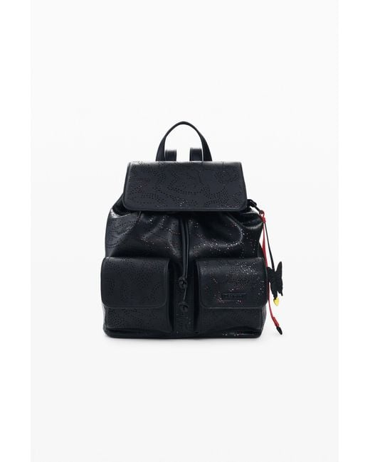Desigual Black Perforated Small Backpack, Polyurethane