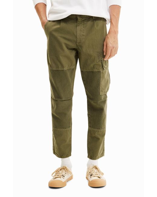 Desigual Green Patchwork Cargo Trousers, Cotton for men