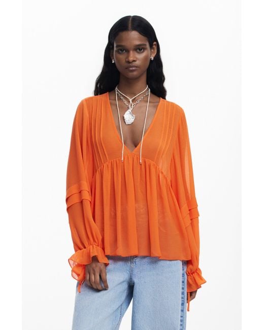 Desigual Orange Layered Blouse