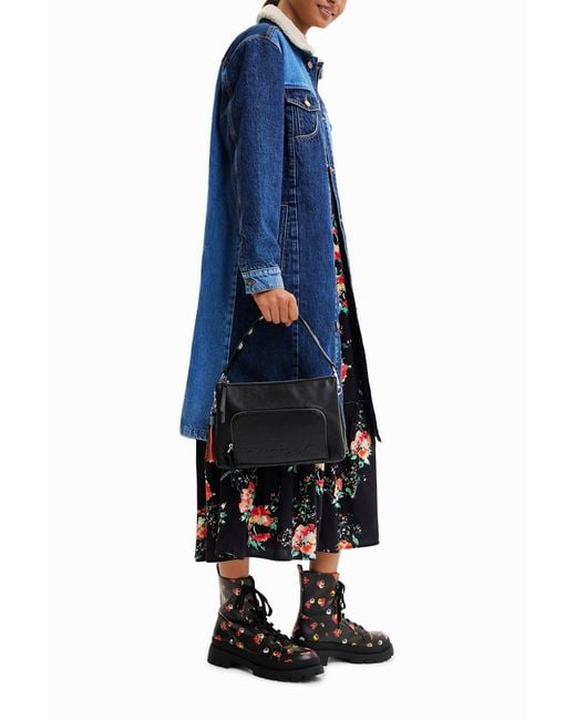 Desigual Blue Long Padded Denim Jacket, Cotton