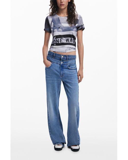 Desigual Blue Signal Print T-Shirt, Viscose