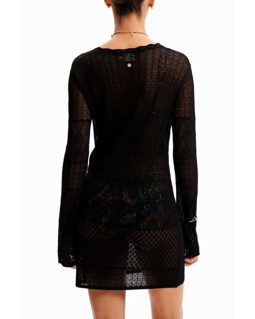 Desigual Black Short Openwork Tunic Dress