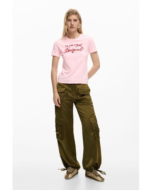 Desigual Pink Short Sleeve Knit T-Shirt, Cotton