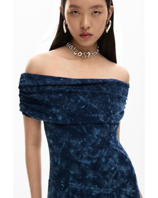 Desigual Blue Asymmetric Tie-Dye Dress, Cotton
