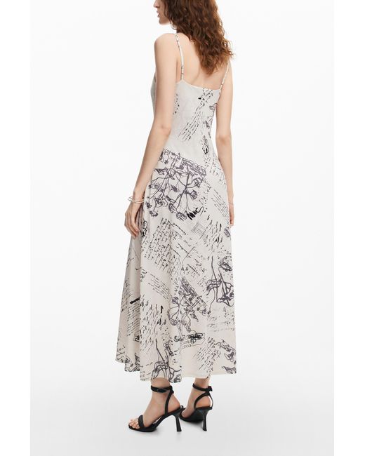 Desigual White Newspaper Print Dress, Polyester