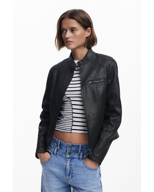 Desigual Blue Mandarin Collar Jacket, Polyester