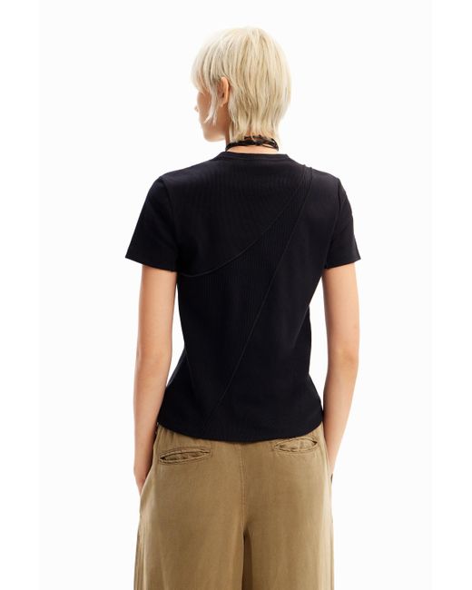 Desigual Black Ribbed Patchwork T-shirt