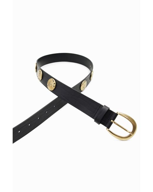 Desigual Black Plated Leather Belt, Bonded Leather
