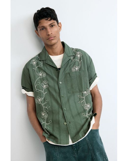 Desigual Green Embroidered Shirt, Cotton for men