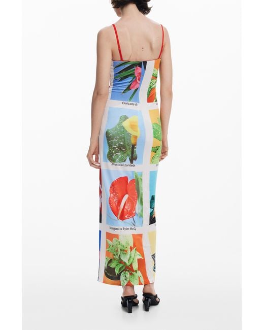 Desigual White Tyler Mcgillivary Postcard Maxi Dress, Polyester
