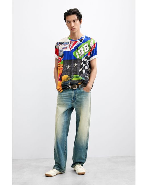 Desigual Red Printed Racing T-Shirt, Cotton for men