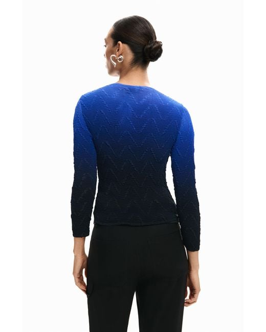 Desigual Blue Blouse Gradient Texture, Polyester