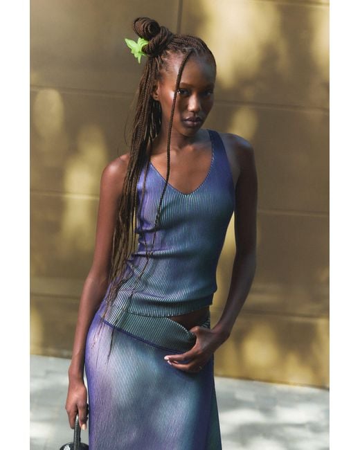 Desigual Blue Long Iridescent Knit Skirt